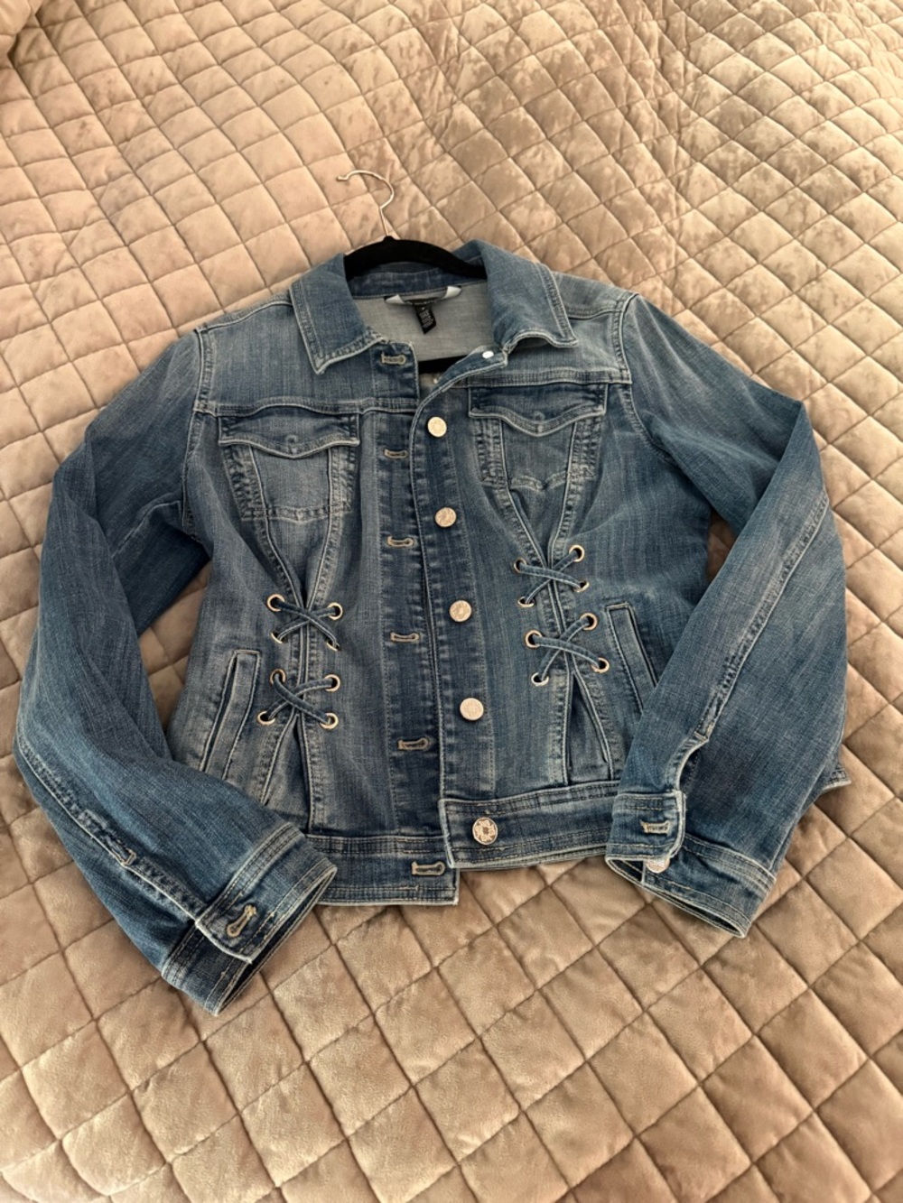 White House Black Market Lace-Up Trucker Jacket - Blue